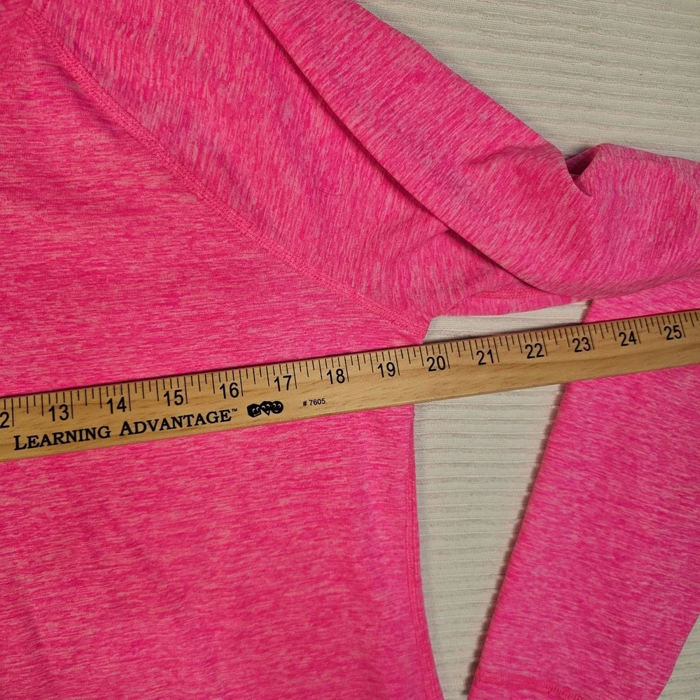 Ideology Womens Pink Space Dye Performance Hoodie Long Sleeve V-Neck Size‎ L